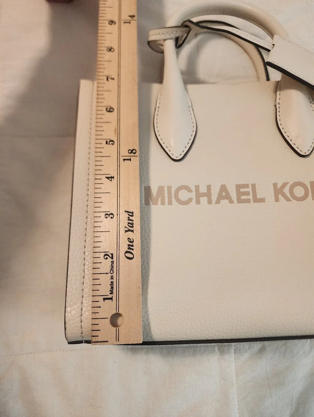 Michael Kors Cream Leather Logo Satchel with Gold Logo Charm Structured New